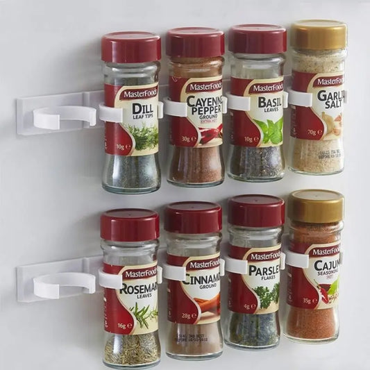 Lot de 2 supports à épices muraux en plastique gris – Support adhésif pour pots